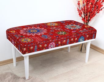 Entry Ottoman Bench, Colorful Style Seating, Bohemian Home Decor, Decorative Entryway Bench, Vibrant First Impression Furniture, Foyer Bench