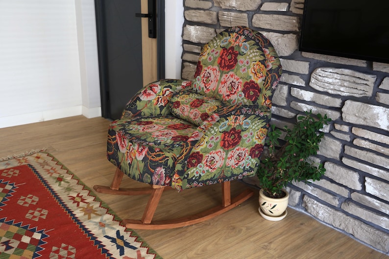 Rose Back Rocking Chair Dark Floral Rocking Chair, Large Rose Print Glider, Vintage Inspired ...