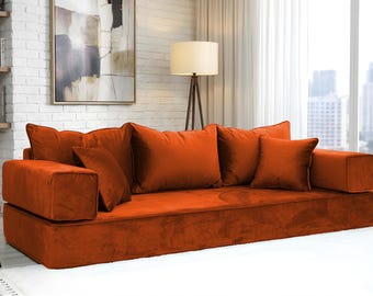 Velvet Floor Lounge Sofa, Contemporary Modular Seating, Custom Made Velvet Floor Sofa, Luxury Modular Living Room Set, Modular Floor Sofa