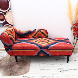 Storage chaise lounge, Blue sofa couch, Sleeping sofa, Upholstered sofa, Bedroom chaise, Reading chair, Vanity bench, Boho sofa, SOFA