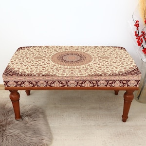 Vintage Style Stool, Handmade Wooden Footstool with Upholstery, Classic Accent Seating for Bedroom, Living Room or Entryway, Classic Stool