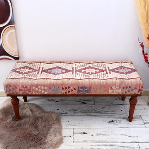 Oriental Pattern Bench, Coffee Bench, Ottoman Bench, Upholstered Bench, Turkish Rug Bench, Kilim Bench, Home Decor Bench, Handmade Bench