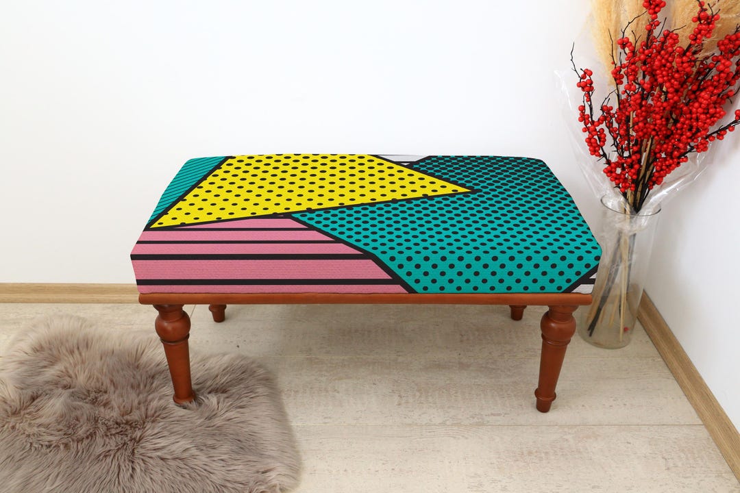 Bold Geometric Footstool, Rectangular Pop-art Wooden Frame Ottoman With ...