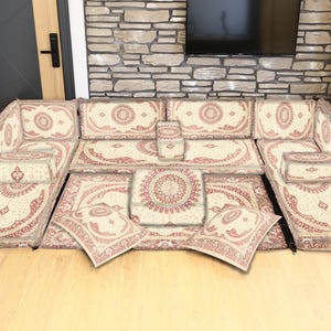 Arabic Floor Majlis Set, U-Shaped Moroccan Style Sofa with Cushions, Floor Couch for Living Room, Guest Room or Lounge Decor, Floor Sofa Set
