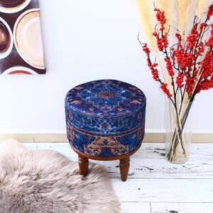 Blue Bench ,Footstool ottoman, Kilim rug bench, Woven bench, Dressing table bench, Make up bench, Handmade bench, Pouf stool, Lobby stool,