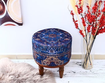 Blue Bench ,Footstool ottoman, Kilim rug bench, Woven bench, Dressing table bench, Make up bench, Handmade bench, Pouf stool, Lobby stool,