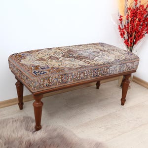 Entryway Bench, Bedroom Upholstered Stool, Handmade Furniture, Vintage Rug Bench, Turkish Ottoman Bench, Wooden Seating, Foyer Bench
