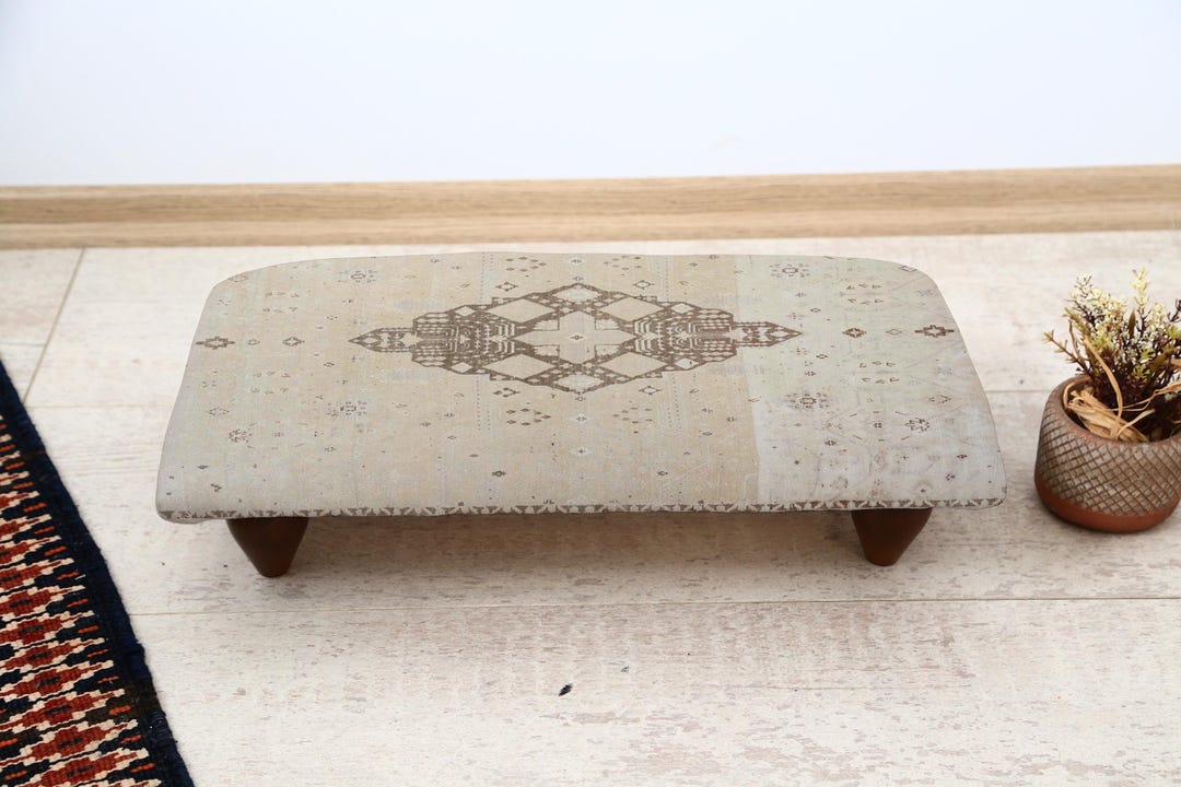 Pattern Ottoman With Patterned Rug Ottoman Woven Pattern Inspired Footstool, Ethnic Rug Upholstered Accent ...