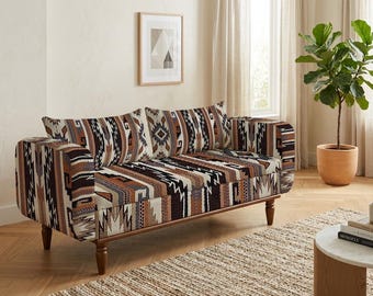 Bohemian Bench, Upholstered Loveseat, Farmhouse Furniture, Eclectic Bench, Boho Furniture, Sofa with Arms, Entryway Bench
