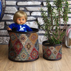 Cozy Basket Planter Set, Printed Southwestern Basket, Wide Flower Pot Holder, Decorative Plant Pot Cover for Home Interiors, Basket for Toys