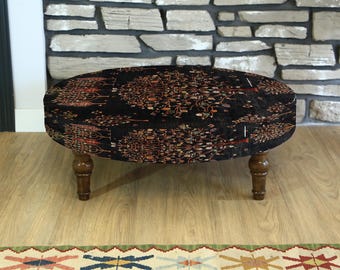 Garden Furniture, Ottoman Round Bench, Vintage Rug Inspired Coffee Table, Modern Upholstered Pouf, Decorative Seat, Outdoor Coffee Table
