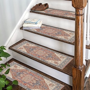 Non-Skid Carpet for Stairs, Soft & Durable Stair Rugs, Pet-Friendly Stair Covers, Luxury Stair Carpet Treads, Vintage Kilim Stair Treads