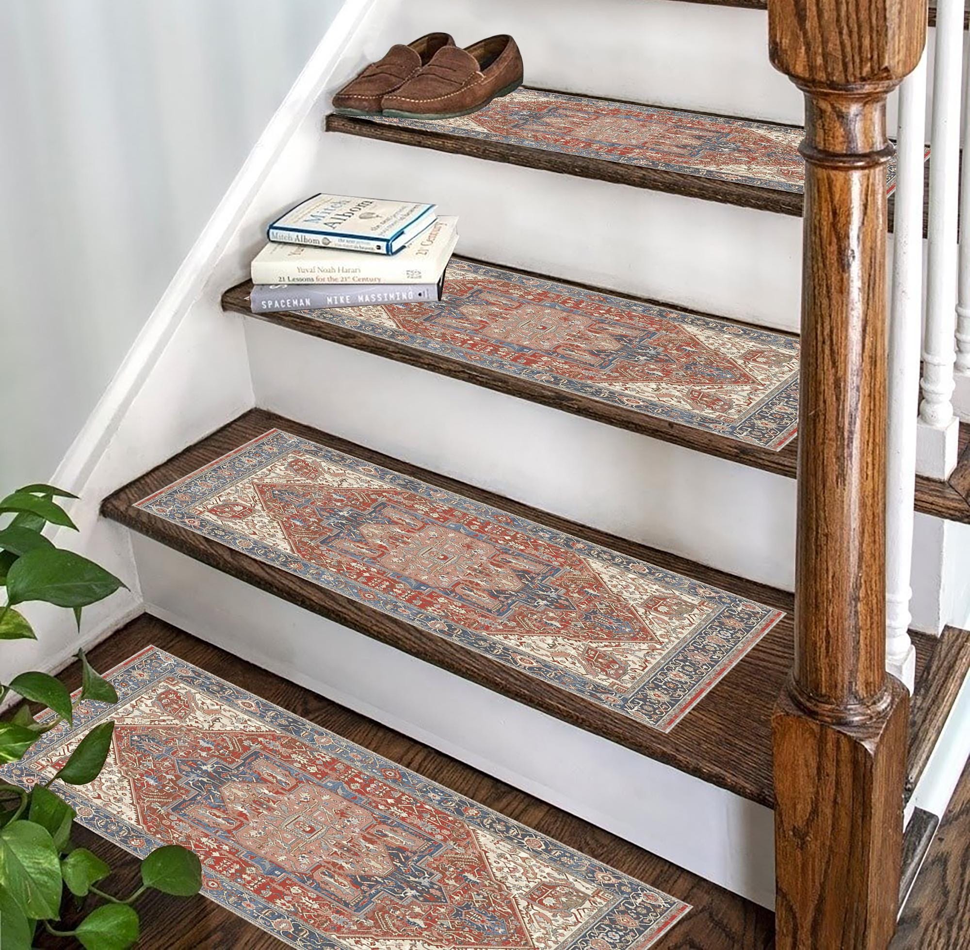 Rutschfester Teppich für Treppen, weiche und haltbare Treppenteppiche, haustierfreundliche Treppenabdeckung, luxuriöse Treppenteppichstufen, Vintage Kelim-Treppenstufen