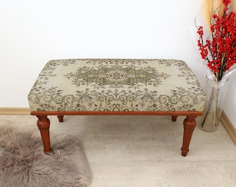 Banco com padrão Kilim, Banco de centro, Banco otomano, Banco estofado, Banco com tapete turco, Banco Kilim, Banco decorativo para casa, Banco feito à mão