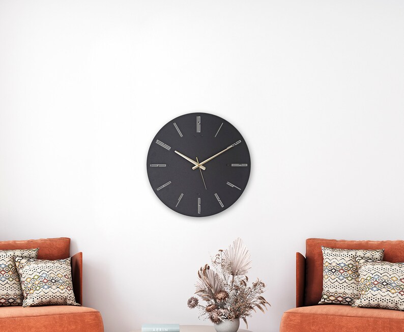 Black Minimalist Wall Clock Large Modern Wall Clock Rustic Etsy