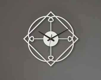 White Geometric Metal Wall Clock, Kitchen clock, farmhouse clock, livingroom clock, bedroom clock, clocks for wall, gift for her, room decor