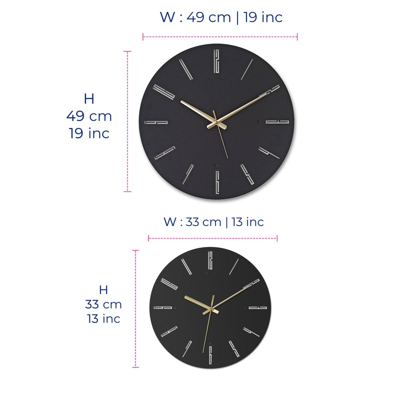 Black Minimalist Wall Clock Large Modern Wall Clock Rustic Etsy