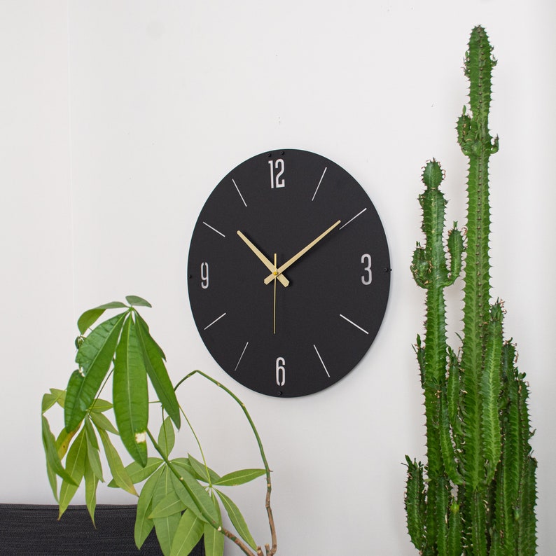 Black Modern Metal Wall Clock, large wall clock, wall clock modern, wall clock unique, wedding gift, wall art, room decor image 2