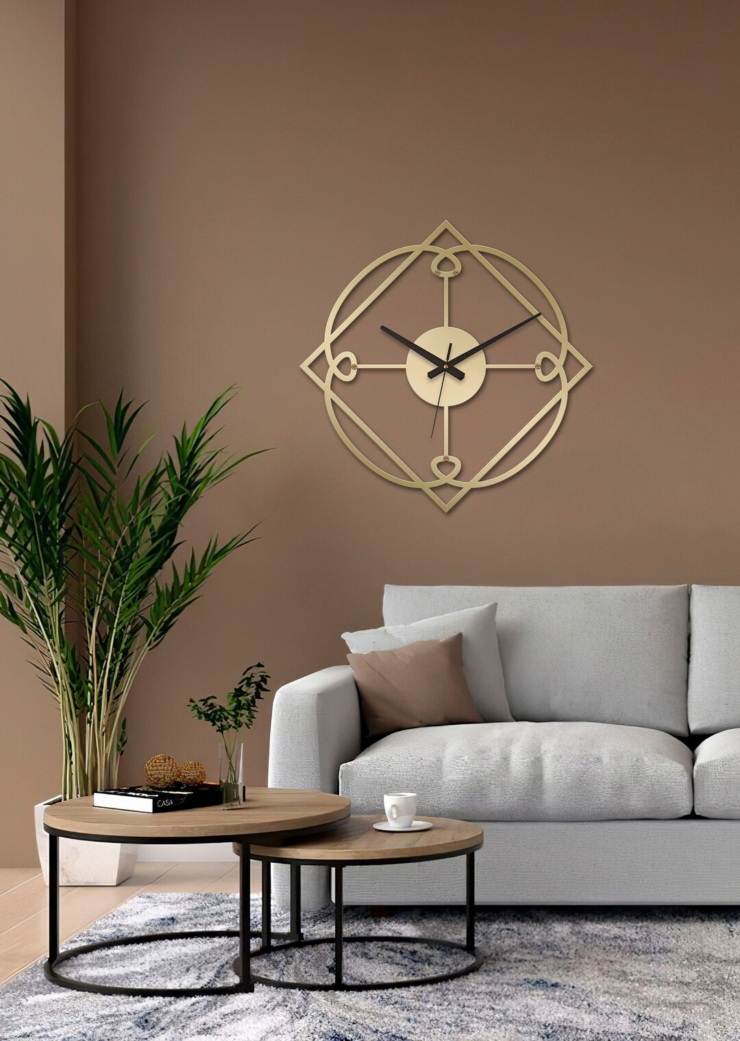 Gold Geometric Metal Wall Clock Kitchen Clock Farmhouse Etsy