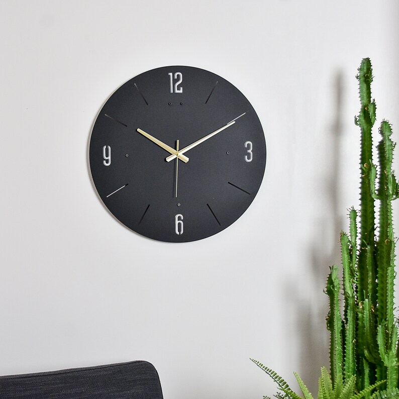 Black Modern Metal Wall Clock, large wall clock, wall clock modern, wall clock unique, wedding gift, wall art, room decor image 4