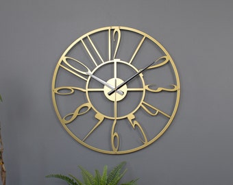 Gold Modern Metal Wall Clock, wall clock modern, wall clock unique, silent wall clock, black wall clock, anniversary gift for him