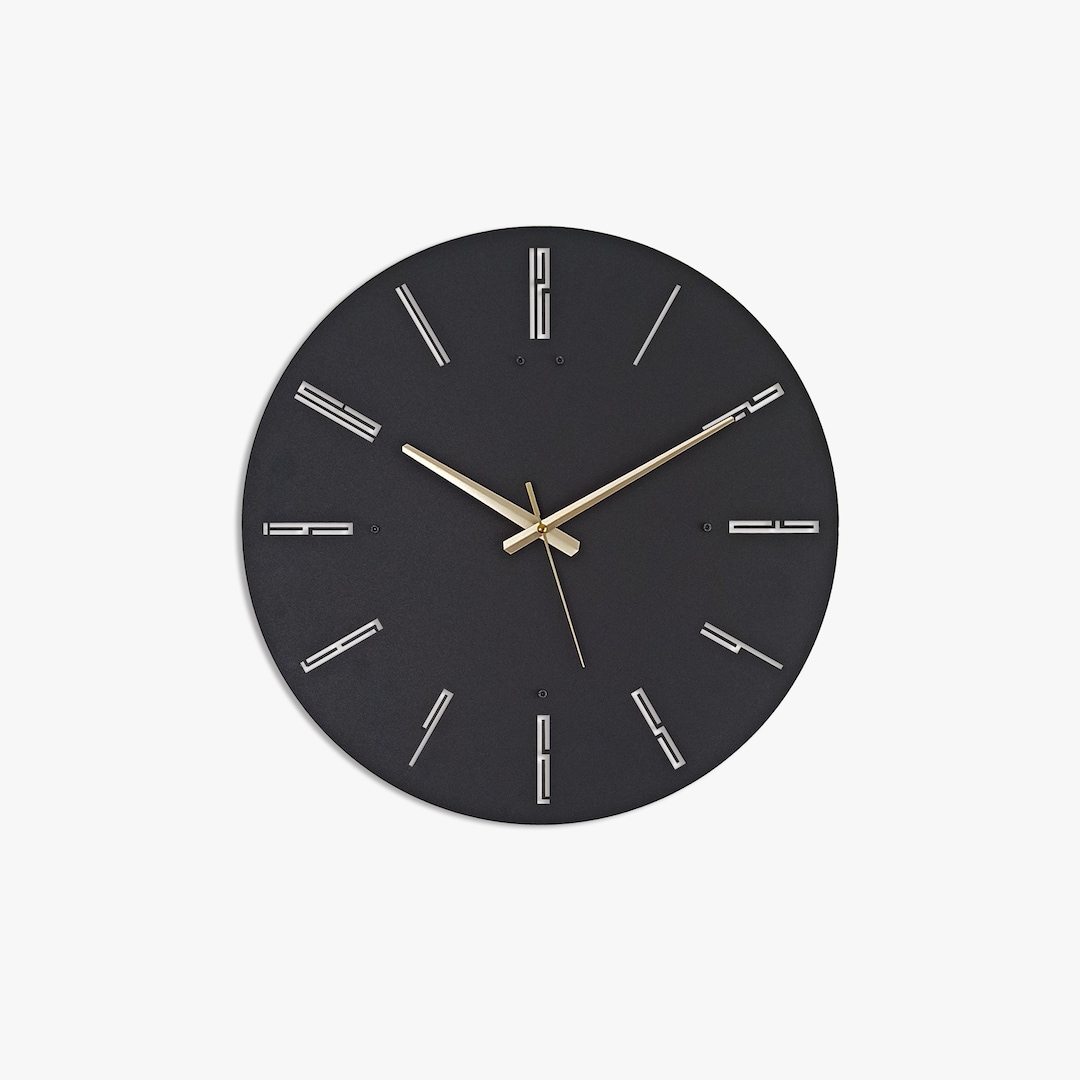 Black Minimalist Wall Clock, Large Modern Wall Clock, Rustic Wall Clock