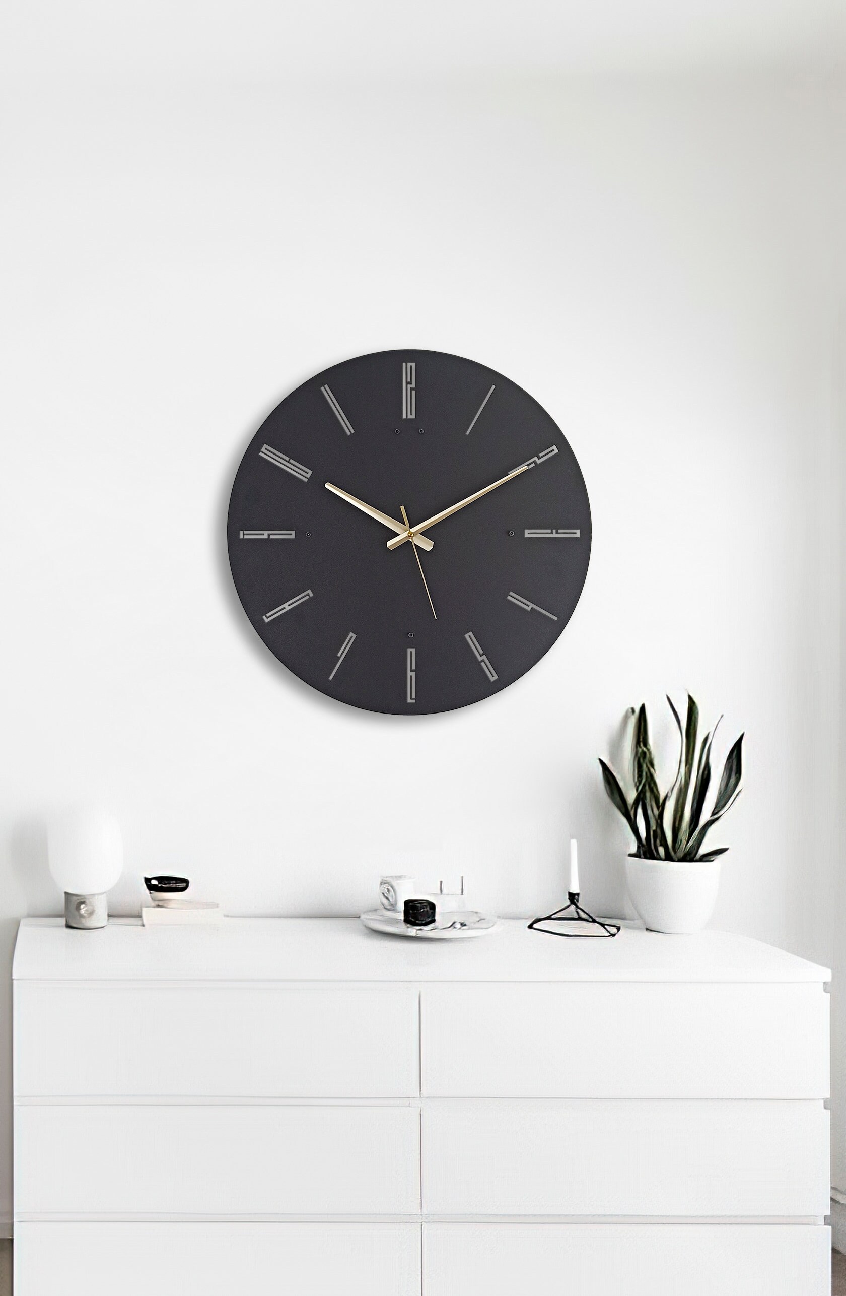 Black Minimalist Wall Clock Large Modern Wall Clock Rustic Etsy