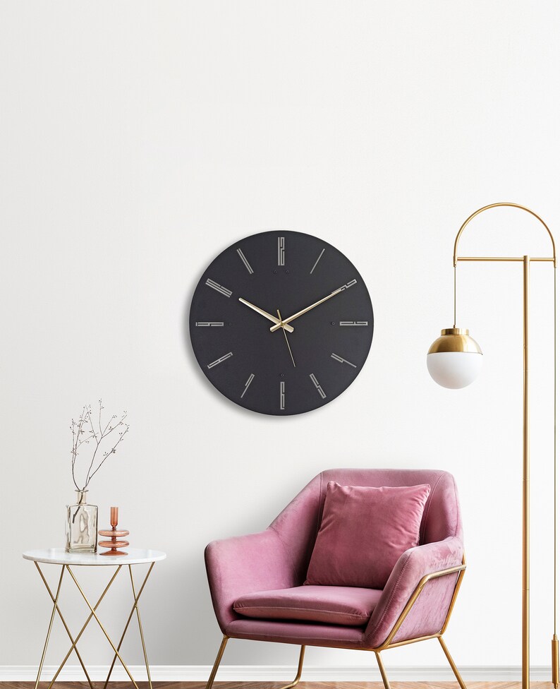 Black Minimalist Wall Clock Large Modern Wall Clock Rustic Etsy