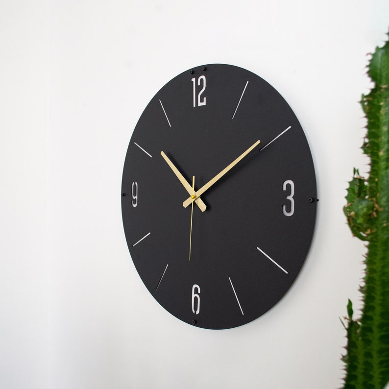 Black Modern Metal Wall Clock, large wall clock, wall clock modern, wall clock unique, wedding gift, wall art, room decor image 5