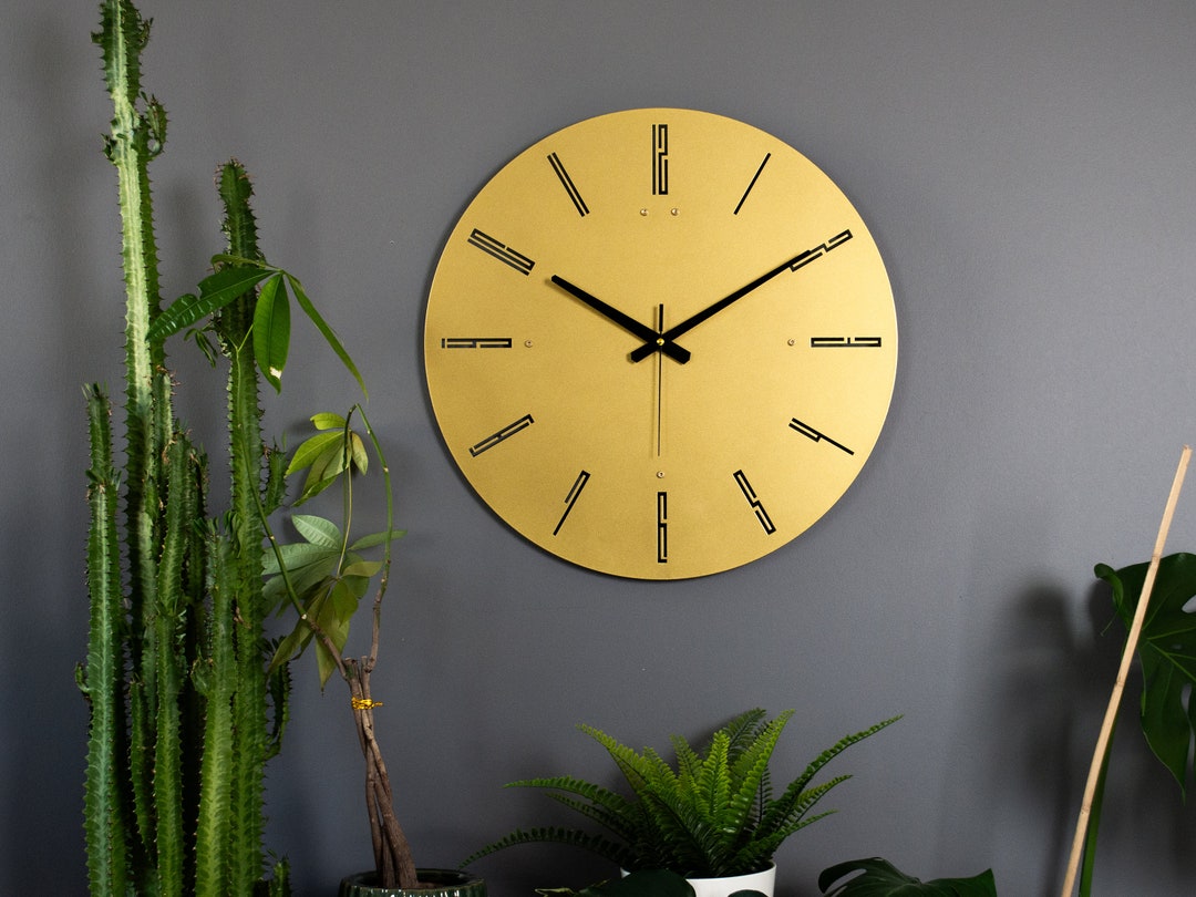 Gold Minimalist Wall Clock, Large Modern Wall Clock, Rustic Wall Clock