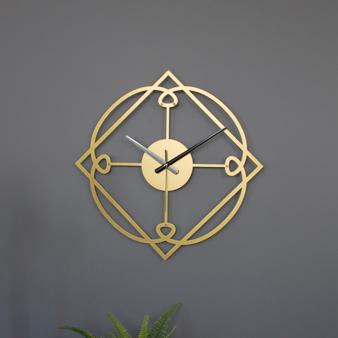 Gold Geometric Metal Wall Clock, Kitchen Clock, Farmhouse Clock