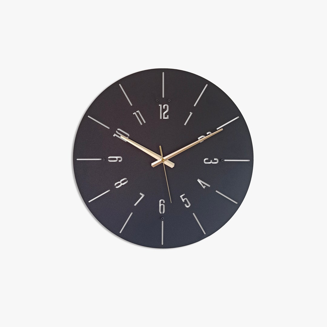 Black Modern Metal Wall Clock, Rustic Wall Clock, Silent Wall Clock