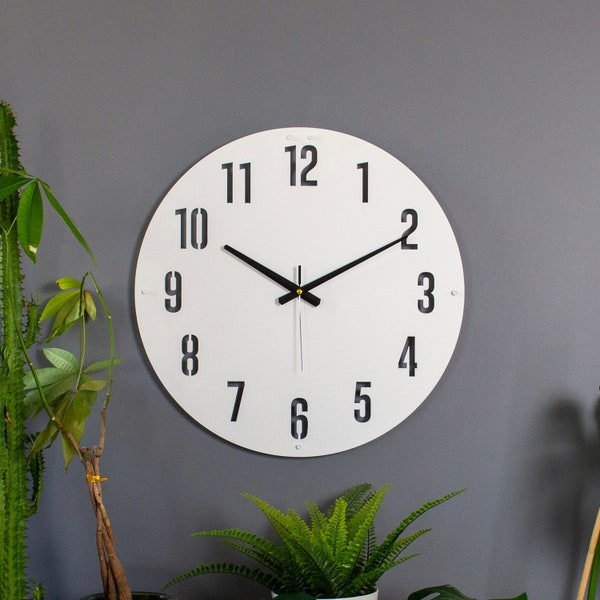 White Modern Metal Wall Clock, Kitchen clock, farmhouse clock, livingroom clock, bedroom clock, wedding gift, housewarming gift, home decor