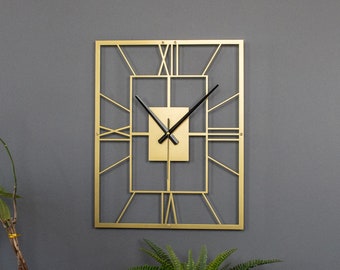 Gold Roman Metal Wall Clock, rustic wall clock, silent wall clock, black wall clock, gift for dad, gift for husband, bedroom wall decor