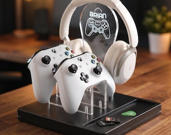 Personalized Controller Stand, Headphone Holder, Boyfriend Birthday Gift, Husband Anniversary Gift, Brother Gift from Sister, Man Gifts
