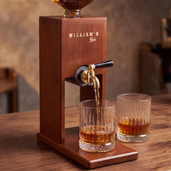 Personalized Wooden Whiskey Dispenser | Custom Engraved Liquor Tap for Home Bar, Bourbon Dispenser, Gift for Him, Wedding Anniversary