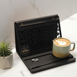 Custom Wooden Book Stand: Mug & Glasses Holder, Book Lover Gift Wenge