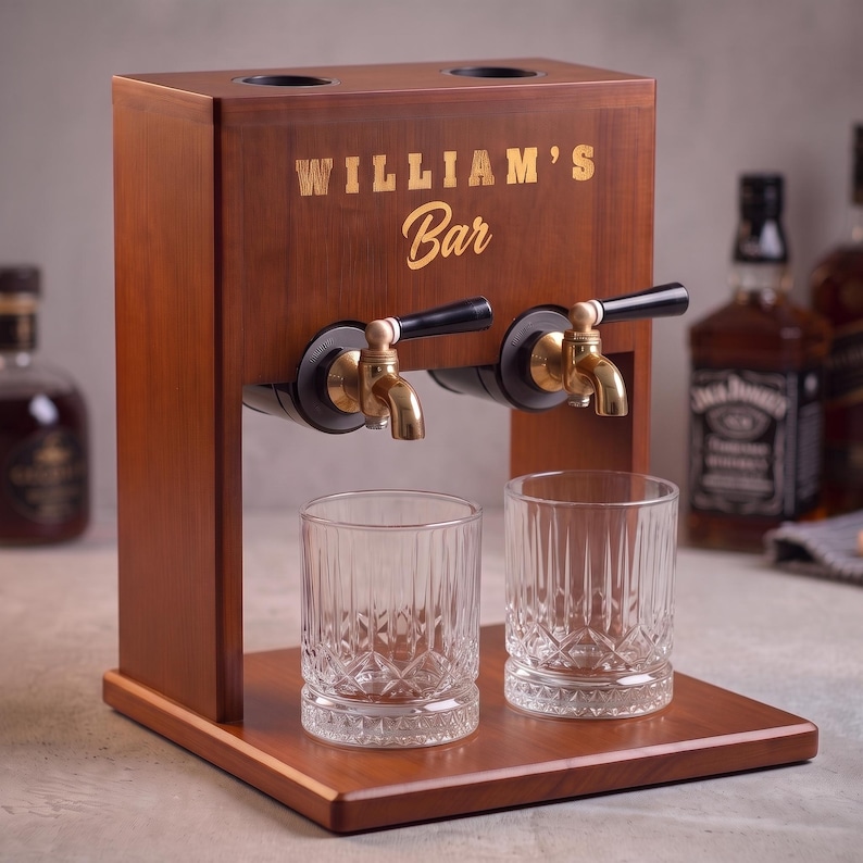 Personalized Wood Liquor Dispenser, Housewarming Gift, Personalized Dispenser, Gift for Dad, Gift for Couples, Bourbon Decanter image 12