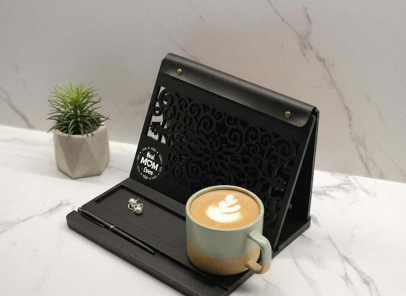 Custom Wooden Book Stand: Mug & Glasses Holder, Book Lover Gift image 13