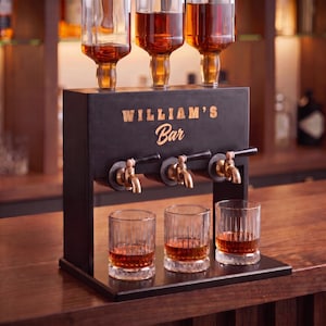 Personalized Wood Liquor Dispenser, Housewarming Gift, Personalized Dispenser, Gift for Dad, Gift for Couples, Bourbon Decanter Triple Stand - Wenge