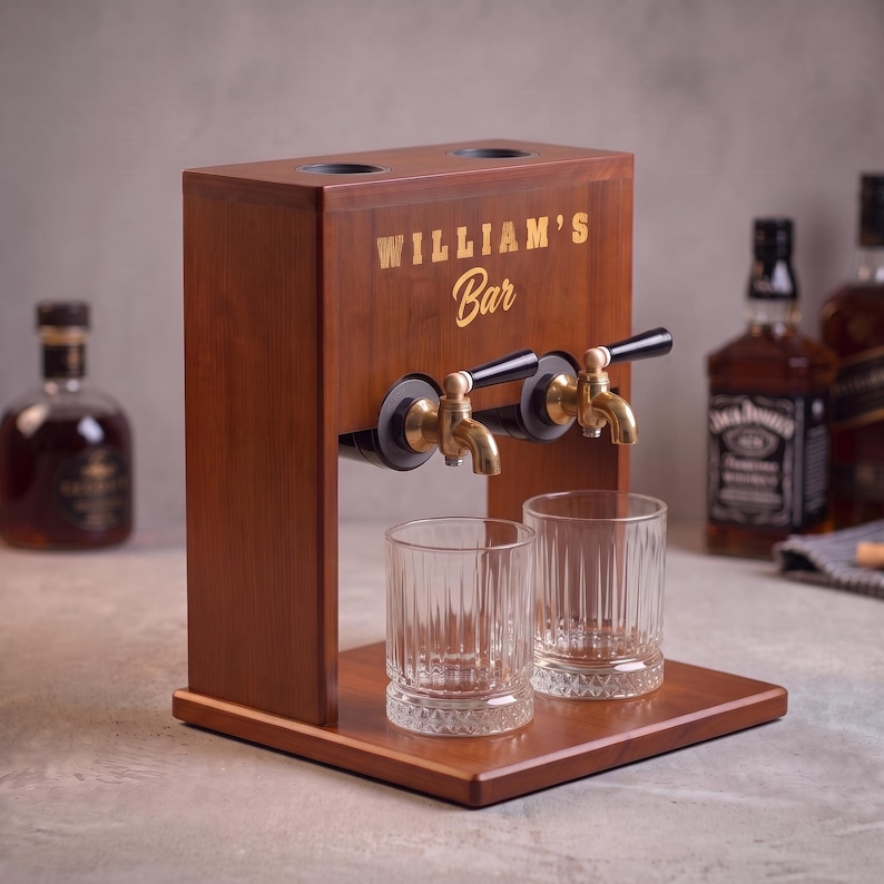 Personalized Wood Liquor Dispenser, Housewarming Gift, Personalized Dispenser, Gift for Dad, Gift for Couples, Bourbon Decanter image 11