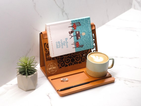 Custom Wooden Book Stand: Mug & Glasses Holder, Book Lover Gift