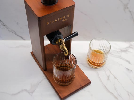 Personalized Wooden Whiskey Dispenser | Custom Engraved Liquor Tap for Home Bar, Bourbon Dispenser, Gift for Him, Wedding Anniversary