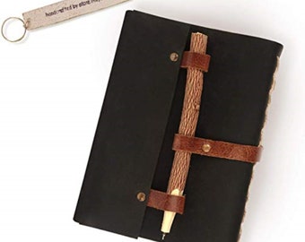 Vintage-Inspired Leather Journal with Neem Wood Pen - 200 Pages - Perfect Mother's Day Gift - 7"x5" - Light Brown