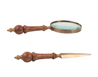 Handcrafted Sturdy Mango Wood Handheld Magnifier and Letter Opener Set - Unique Creations from STORE INDYA at Etsy.com