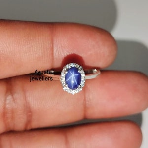 Vintage Blue Star Sapphire Ring: Minimalist Sterling Silver CZ