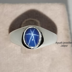 Vintage Blue Lindy Star Ring, Blue Star Sapphire women and men&#39;s  Ring 925 Sterling Silver 6 Rays Star Gemstone Engagement Ring Gift For Her