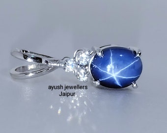 Blue Star Sapphire 925 Sterling Silver Pendant - 6-Ray Lindy Star