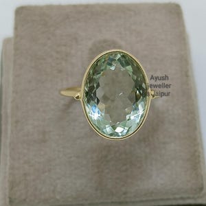 14k Yellow Gold Prasiolite Ring: Green Amethyst Solitaire Engagement