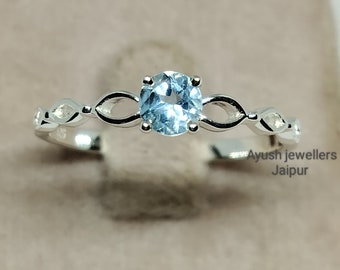 Dainty Blue Topaz Ring: 925 Sterling Silver Solitaire
